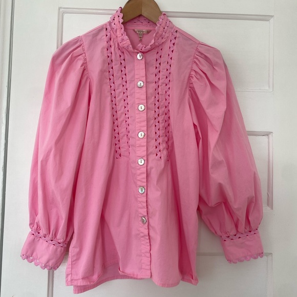 Esqualo puffed sleeve pink cotton poplin blouse - Picture 4 of 11